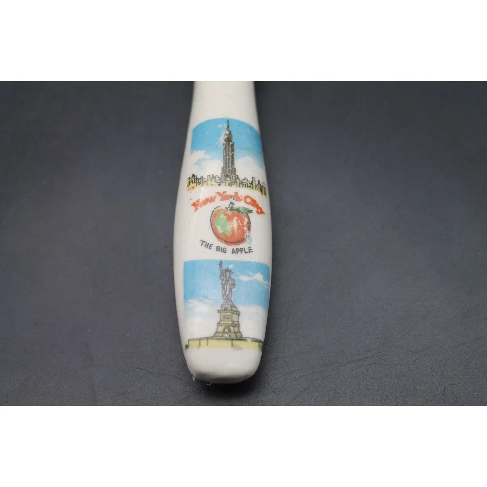 Vintage NYC  Wooden Serving Spoon Ceramic Handle Big Apple Statue of Liberty